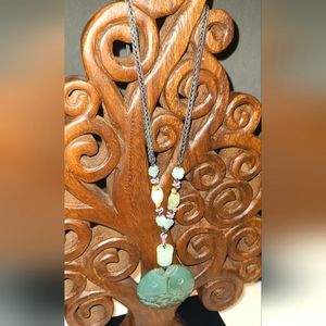 Jade lucky double fish necklace black purple jade beads black cord easy adjust